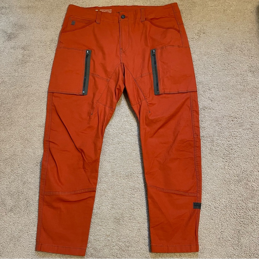 G-Star Raw Zip Pocket 3D Men's Orange Skinny Cargo Pants with Zipper 40x30